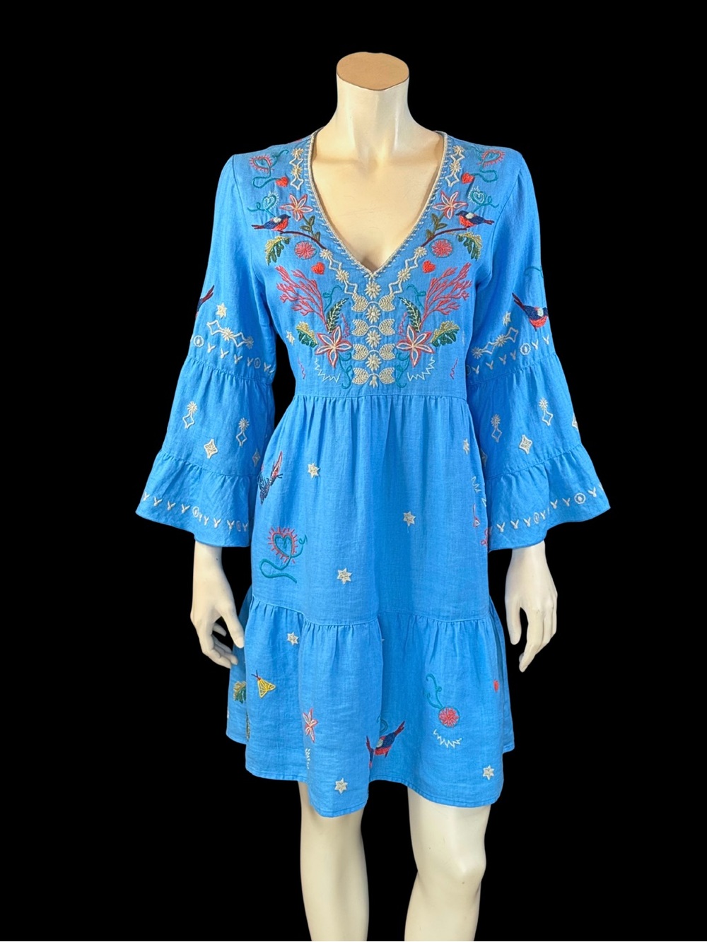 Johnny Was Zoe Embroidered Tiered Tunic Dress S